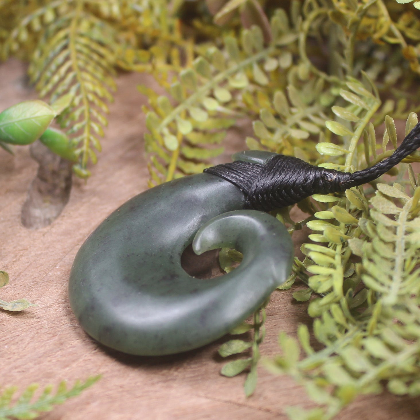 Hei Matau or Fish Hook carved from Hapopo Pounamu - NZ Greenstone