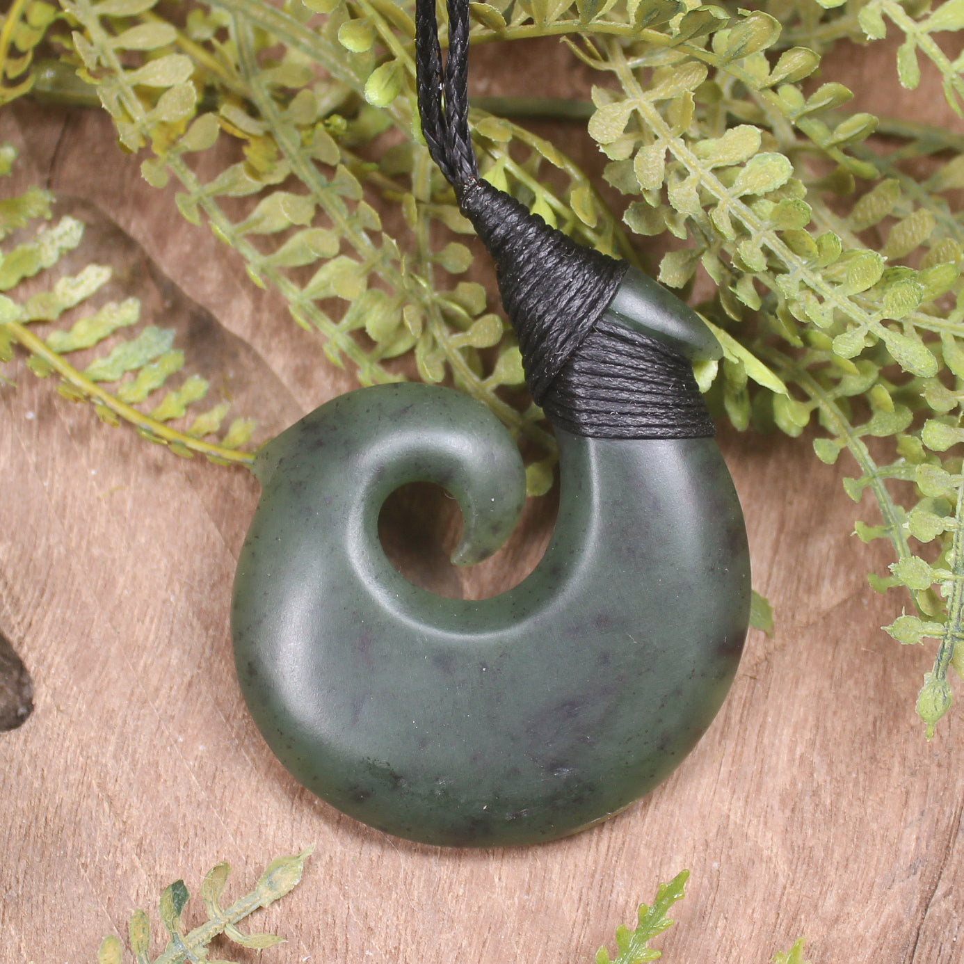 Hei Matau or Fish Hook carved from Hapopo Pounamu - NZ Greenstone