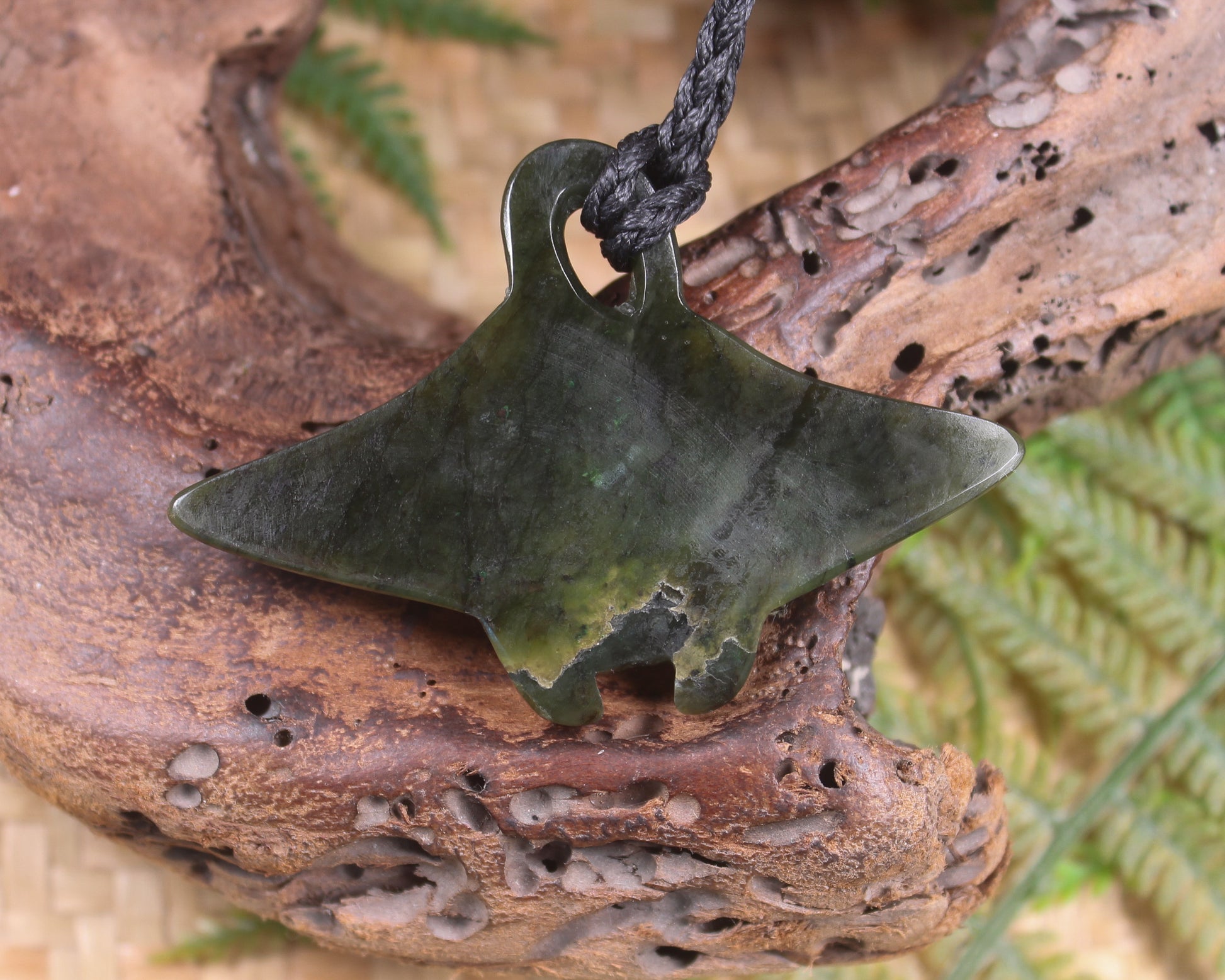Stingray or Whai carved from Rimu Pounamu - NZ Greenstone