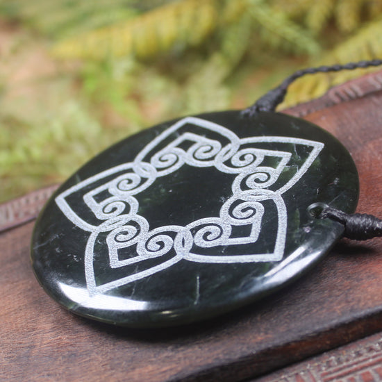 Porowhita or Pi Stone carved from Kawakawa Pounamu - NZ Greenstone
