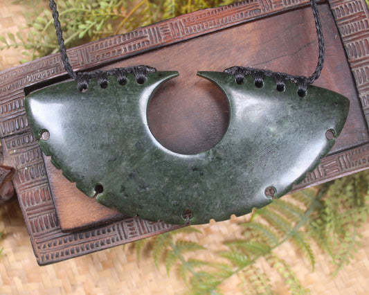 NZ Greenstone XLarge Kōuma Breastplate Pendant (BN837) Rimu Pounamu