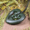 Heart with Koru carved from Kawakawa Pounamu - NZ Greenstone