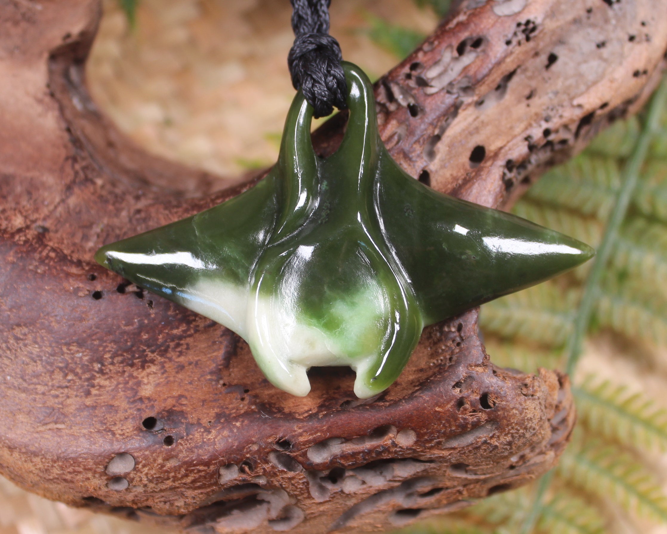 Stingray or Whai carved from Hapopo Pounamu - NZ Greenstone