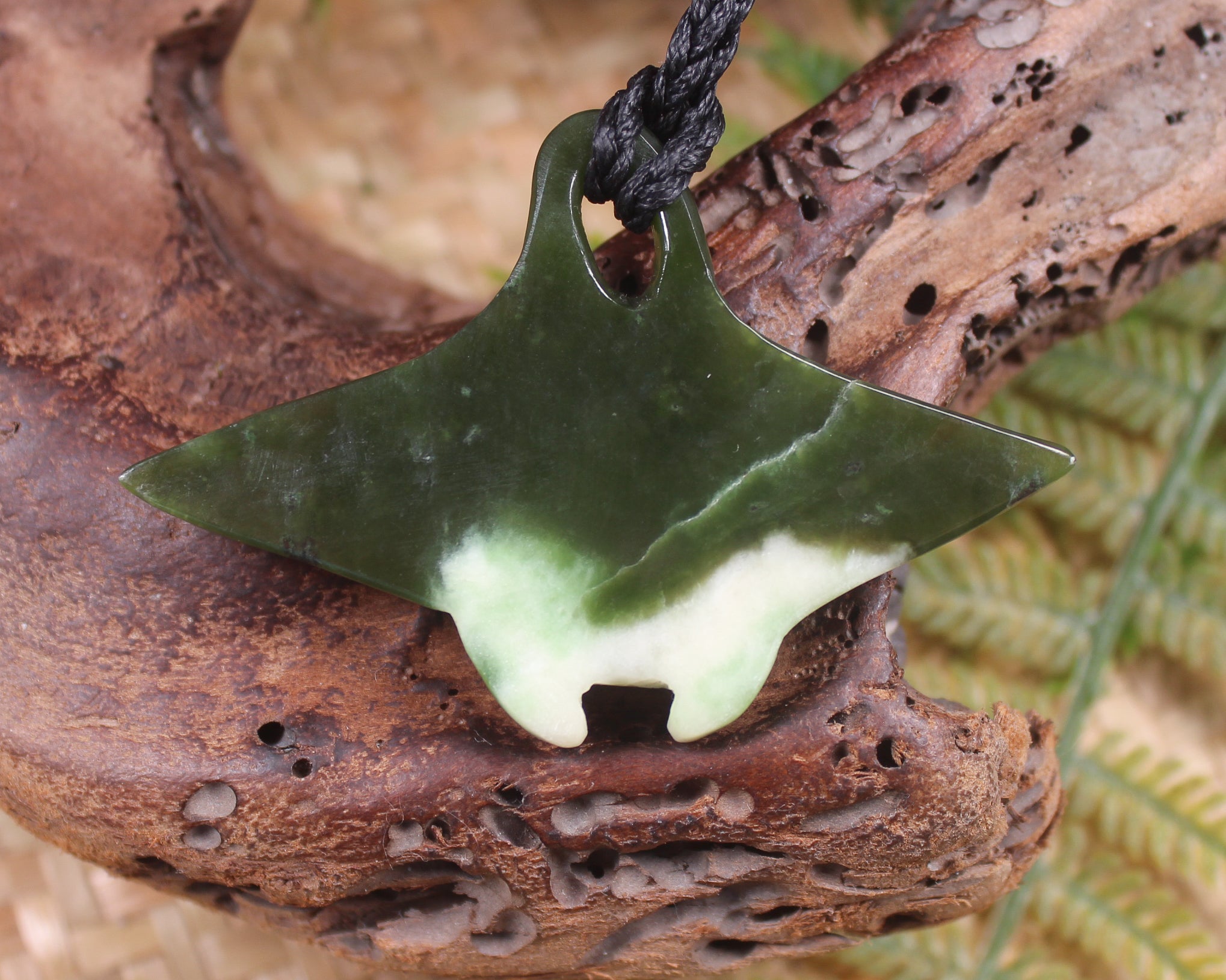 Stingray or Whai carved from Hapopo Pounamu - NZ Greenstone