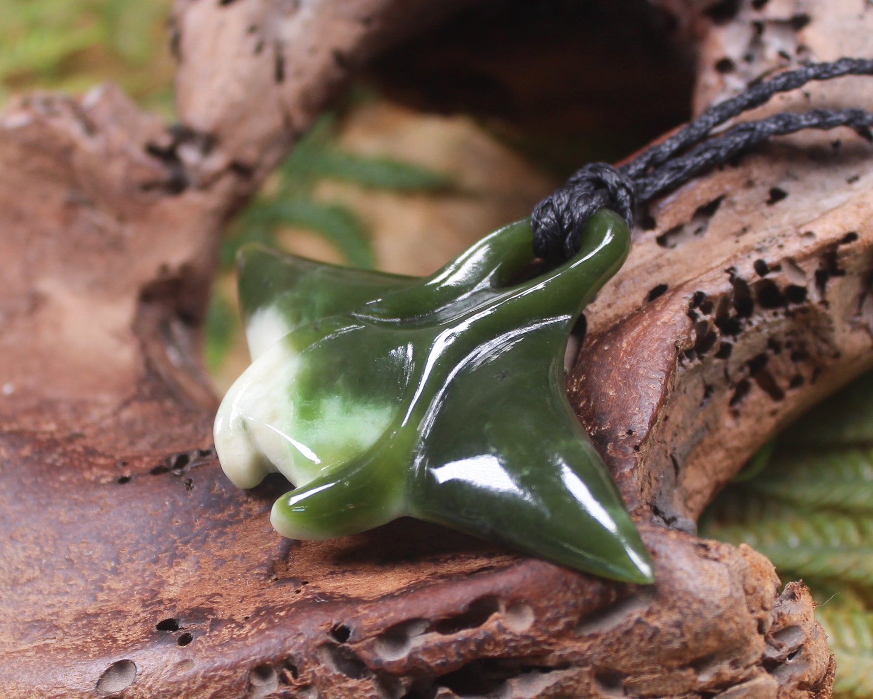 Stingray or Whai carved from Hapopo Pounamu - NZ Greenstone