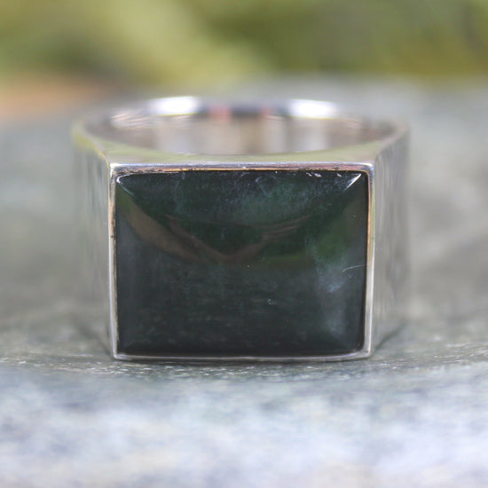 Sterling Silver Kawakawa Pounamu Ring - NZ Greenstone