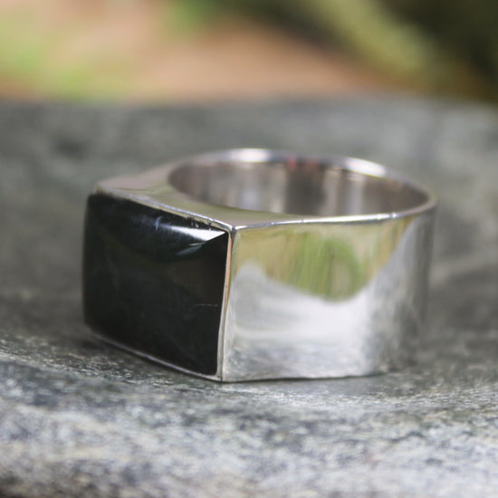 Sterling Silver Kawakawa Pounamu Ring - NZ Greenstone