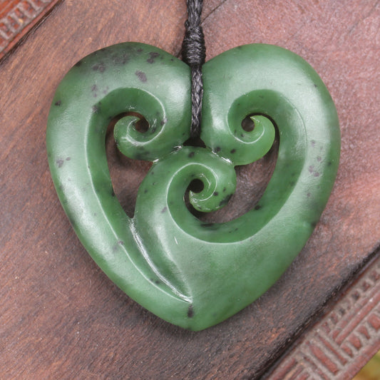 Koru Heart pendant carved from Hapopo Pounamu - NZ Greenstone