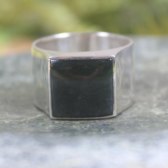 Sterling Silver Kawakawa Pounamu Ring - NZ Greenstone