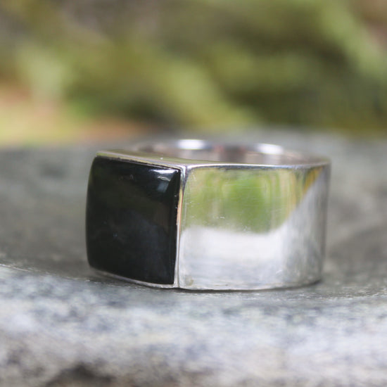 Sterling Silver Kawakawa Pounamu Ring - NZ Greenstone