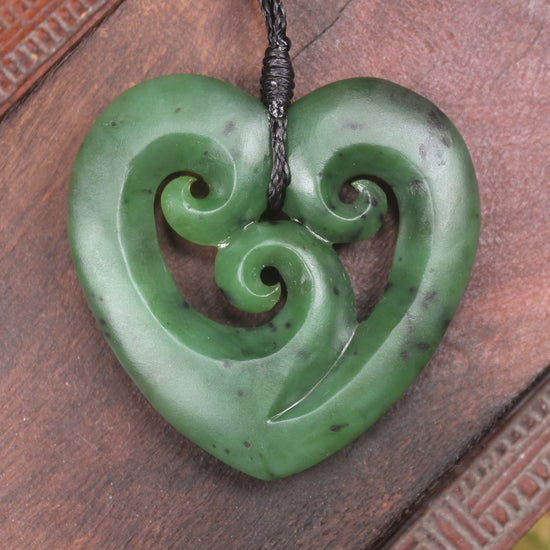 Koru Heart pendant carved from Hapopo Pounamu - NZ Greenstone