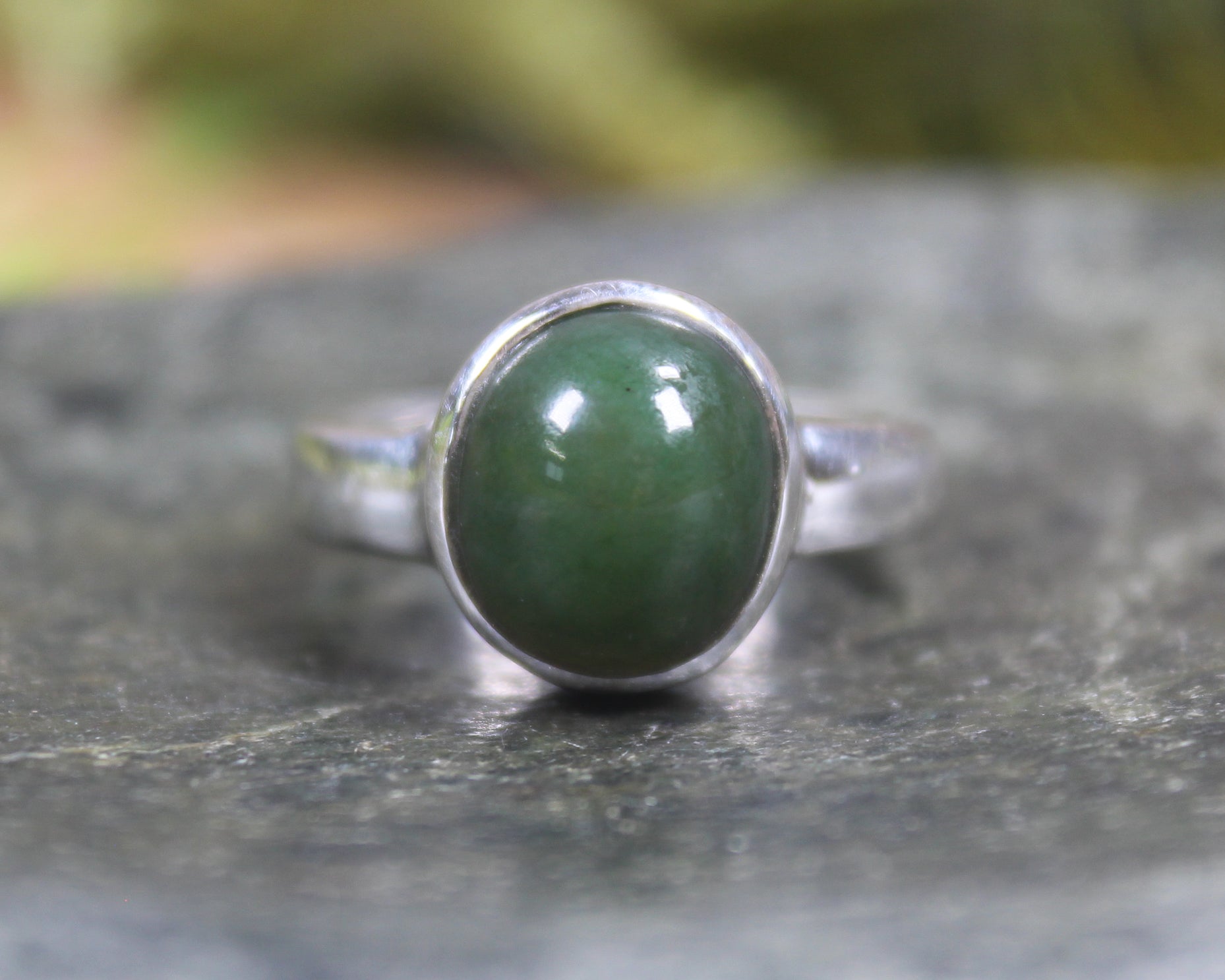 Sterling Silver Kawakawa Pounamu Ring - NZ Greenstone