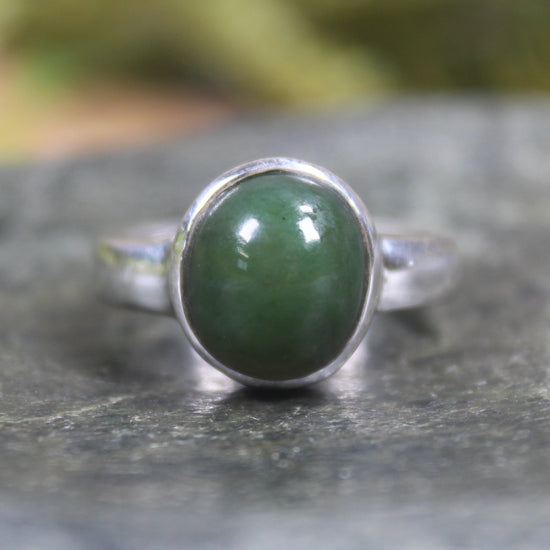 Sterling Silver Kawakawa Pounamu Ring - NZ Greenstone
