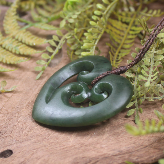 Heart with Koru carved from Kawakawa Pounamu - NZ Greenstone