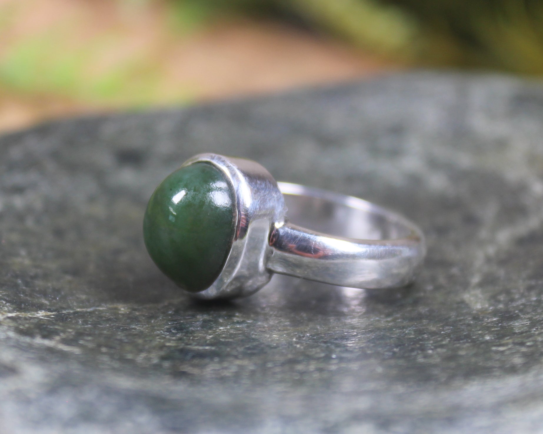 Sterling Silver Kawakawa Pounamu Ring - NZ Greenstone