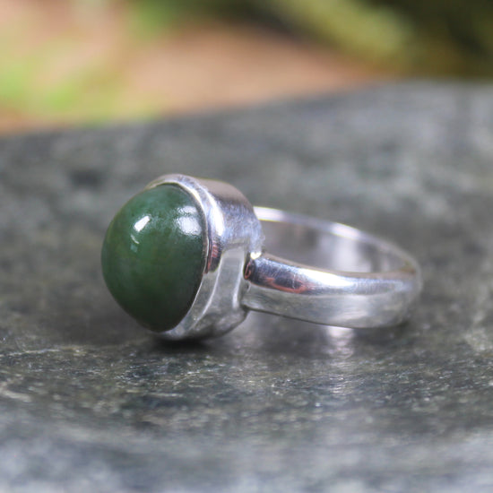 Sterling Silver Kawakawa Pounamu Ring - NZ Greenstone