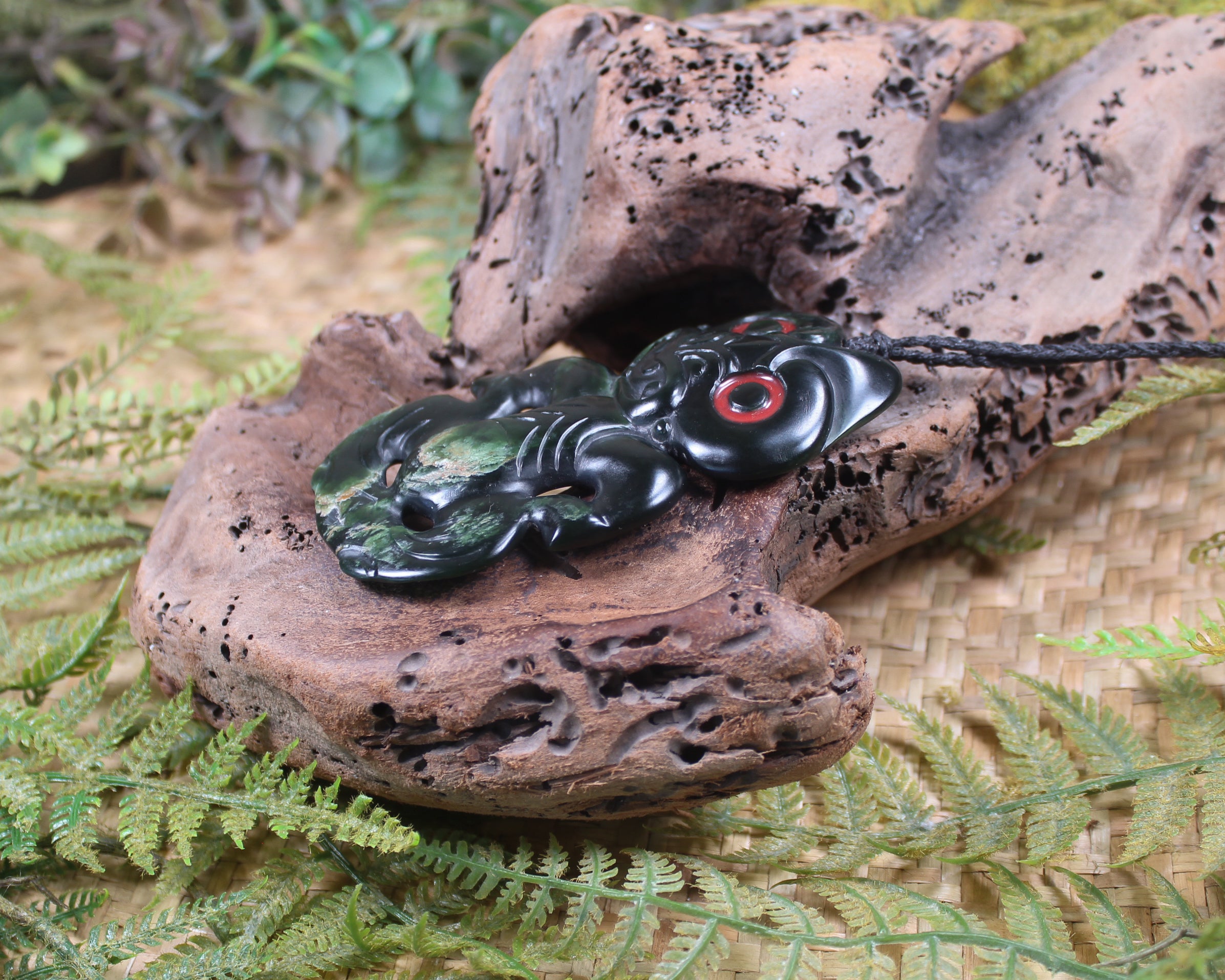 Hei Tiki carved from Flower Jade Pounamu - NZ Greenstone