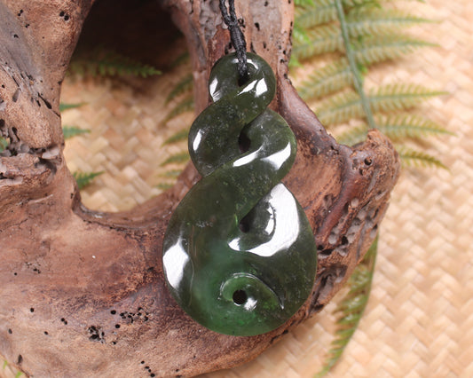 Koru Twist carved from Rimu Pounamu - NZ Greenstone