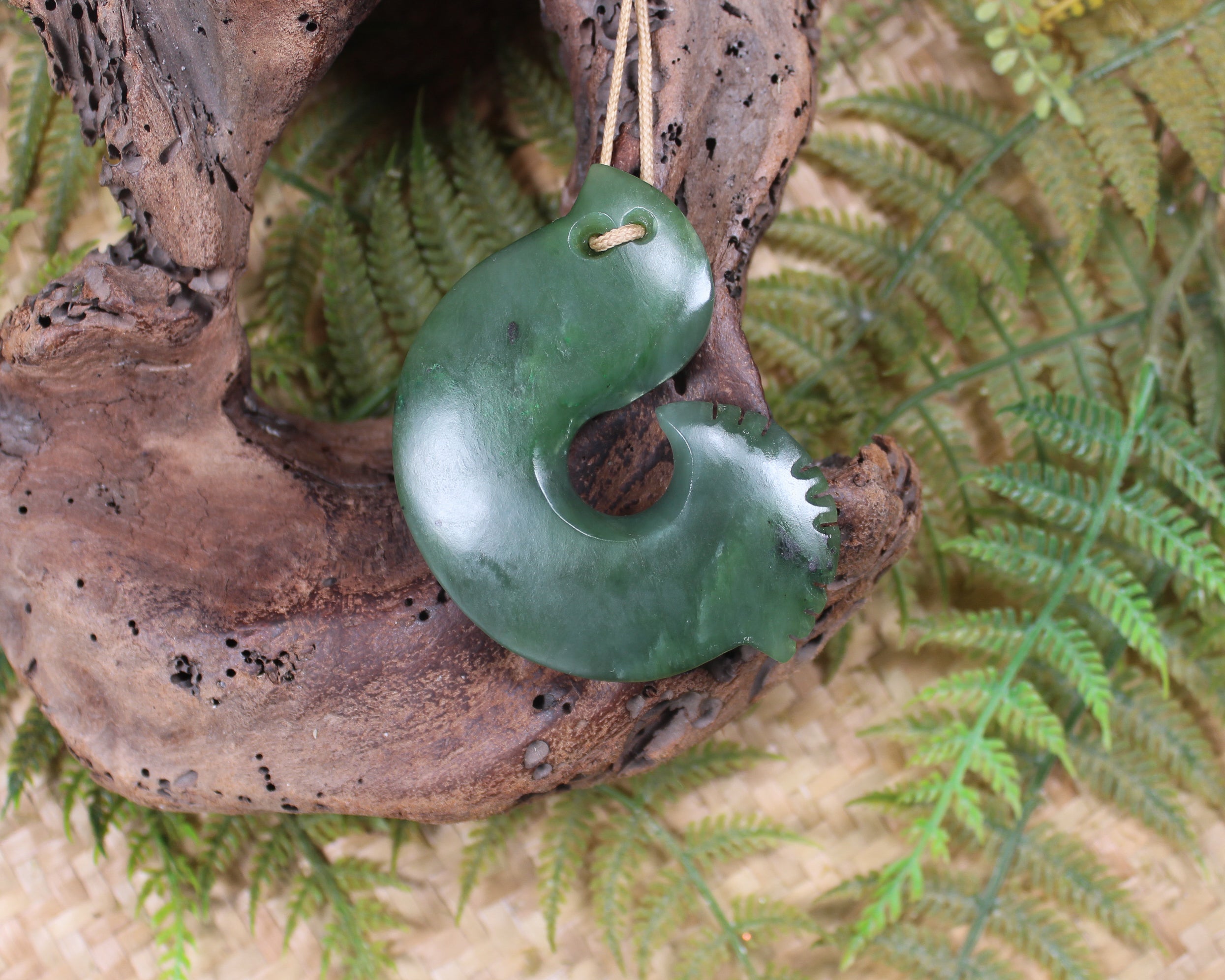 Hei Matau or Fish Hook carved from Hapopo Pounamu - NZ Greenstone