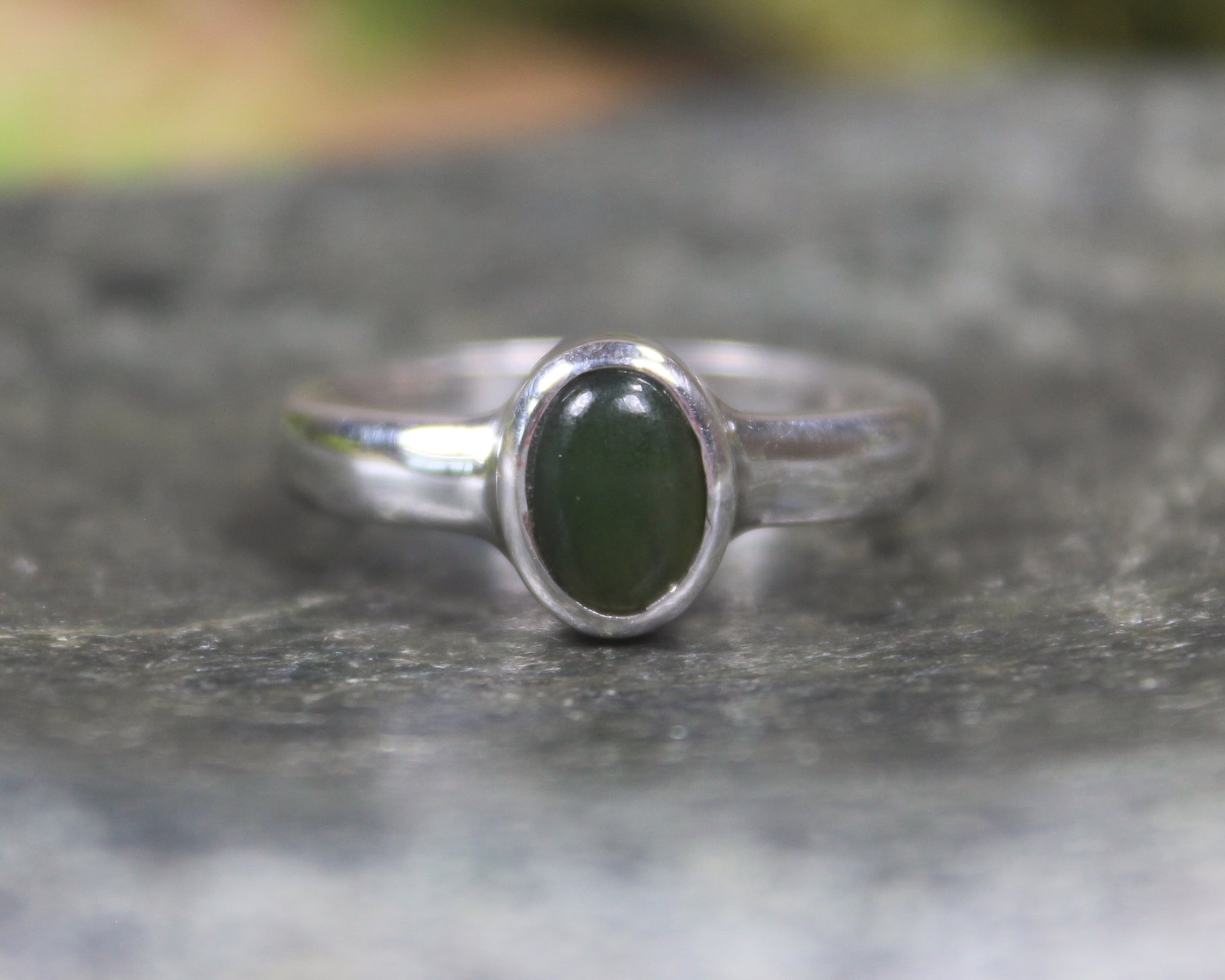 Sterling Silver Kawakawa Pounamu Ring - NZ Greenstone