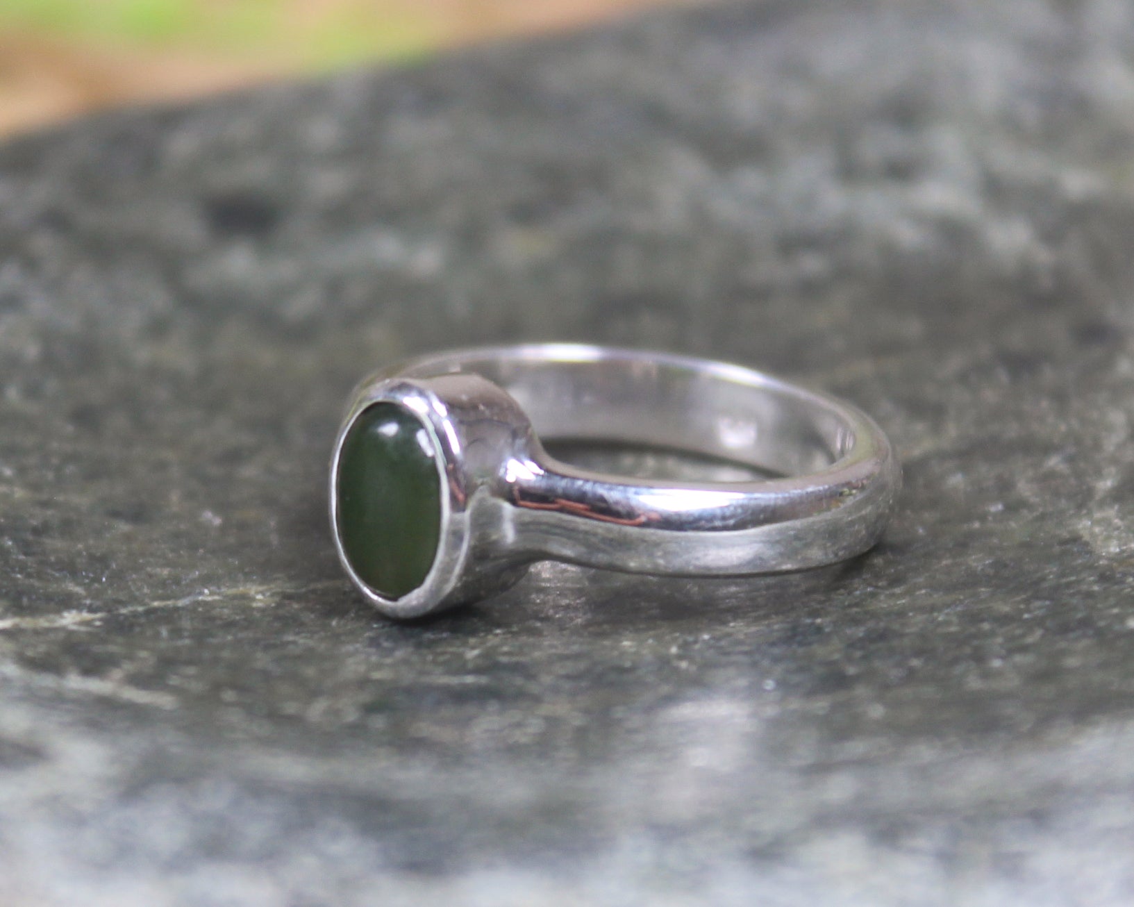 Sterling Silver Kawakawa Pounamu Ring - NZ Greenstone