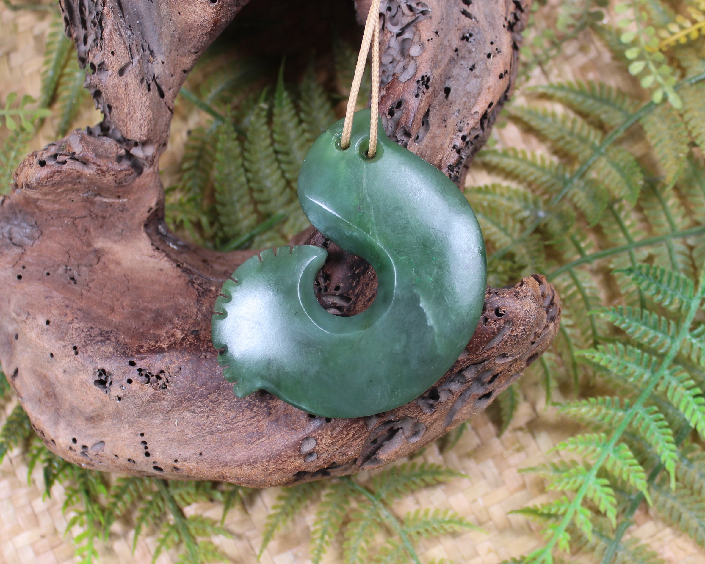 Hei Matau or Fish Hook carved from Hapopo Pounamu - NZ Greenstone