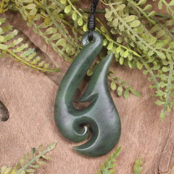 Hei Matau or Fish Hook carved from Hapopo Pounamu - NZ Greenstone
