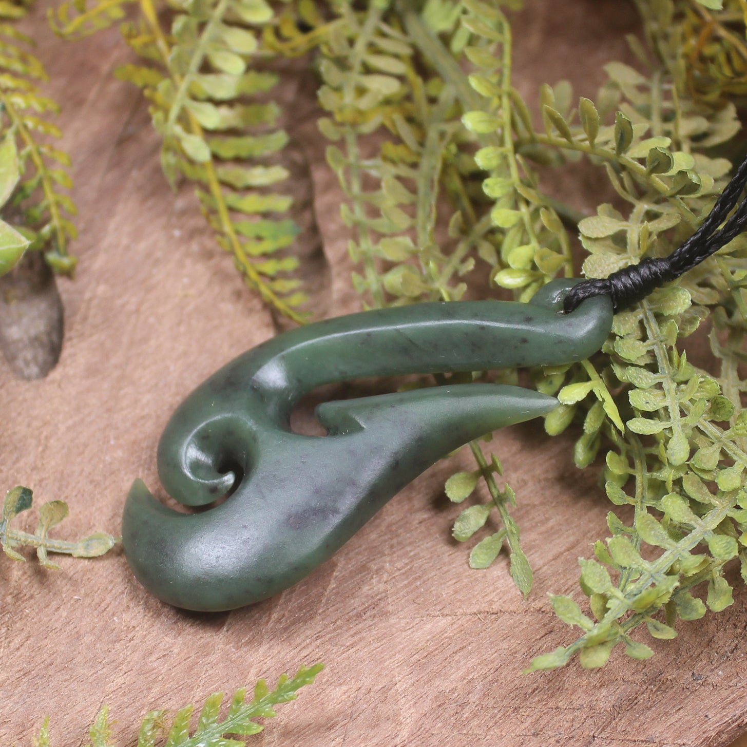 Hei Matau or Fish Hook carved from Hapopo Pounamu - NZ Greenstone