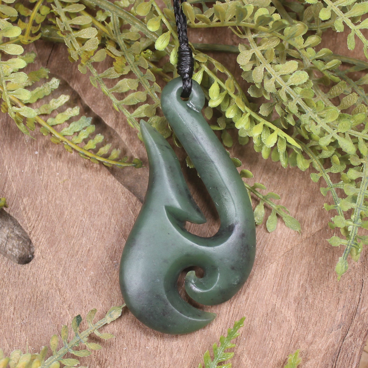 Hei Matau or Fish Hook carved from Hapopo Pounamu - NZ Greenstone