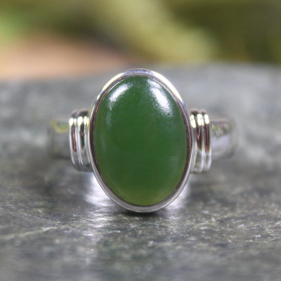 Sterling Silver Kawakawa Pounamu Ring - NZ Greenstone