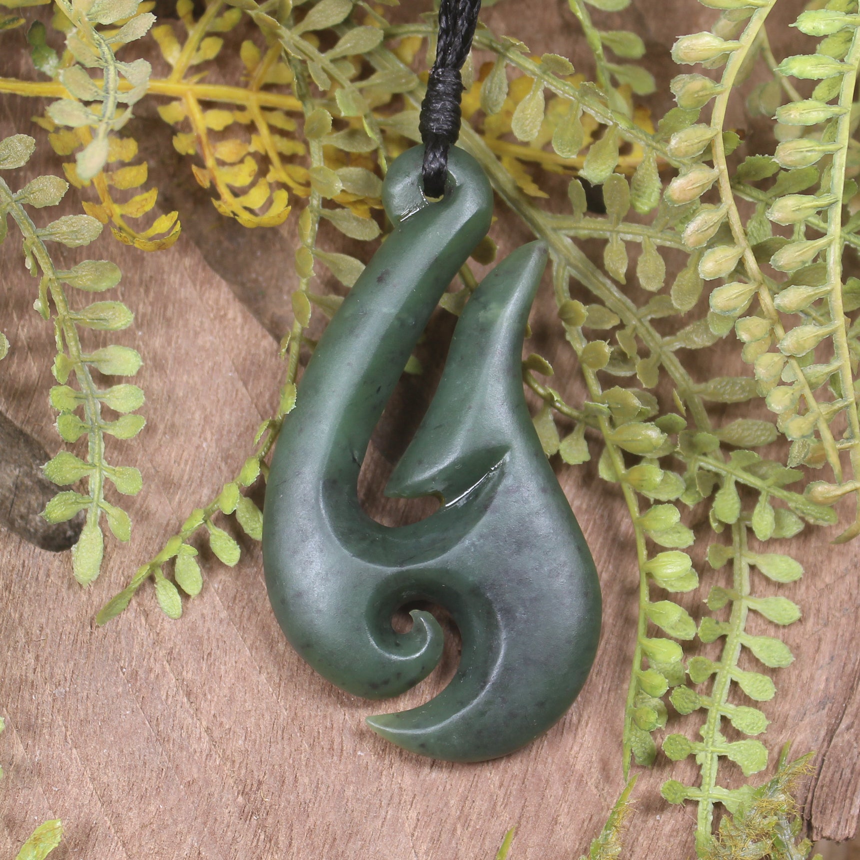 Hei Matau or Fish Hook carved from Hapopo Pounamu - NZ Greenstone