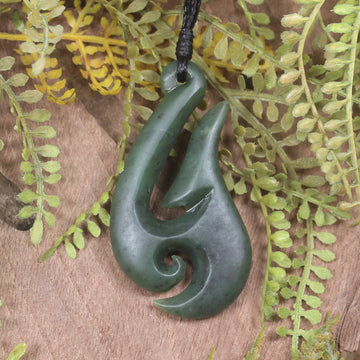 Hei Matau or Fish Hook carved from Hapopo Pounamu - NZ Greenstone