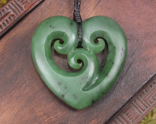 Koru Heart pendant carved from Hapopo Pounamu - NZ Greenstone