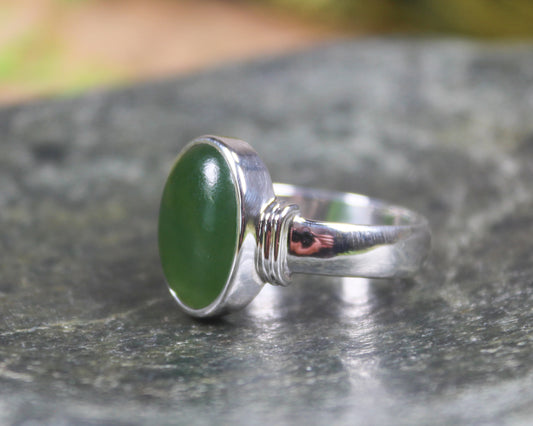 Sterling Silver Kawakawa Pounamu Ring - NZ Greenstone