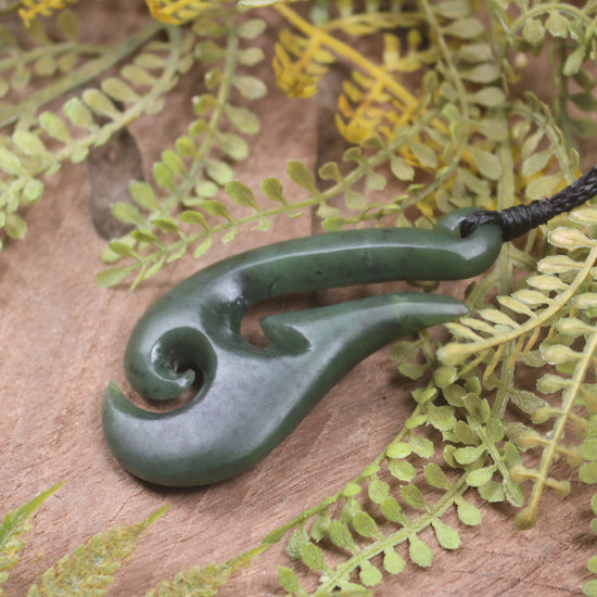 Hei Matau or Fish Hook carved from Hapopo Pounamu - NZ Greenstone