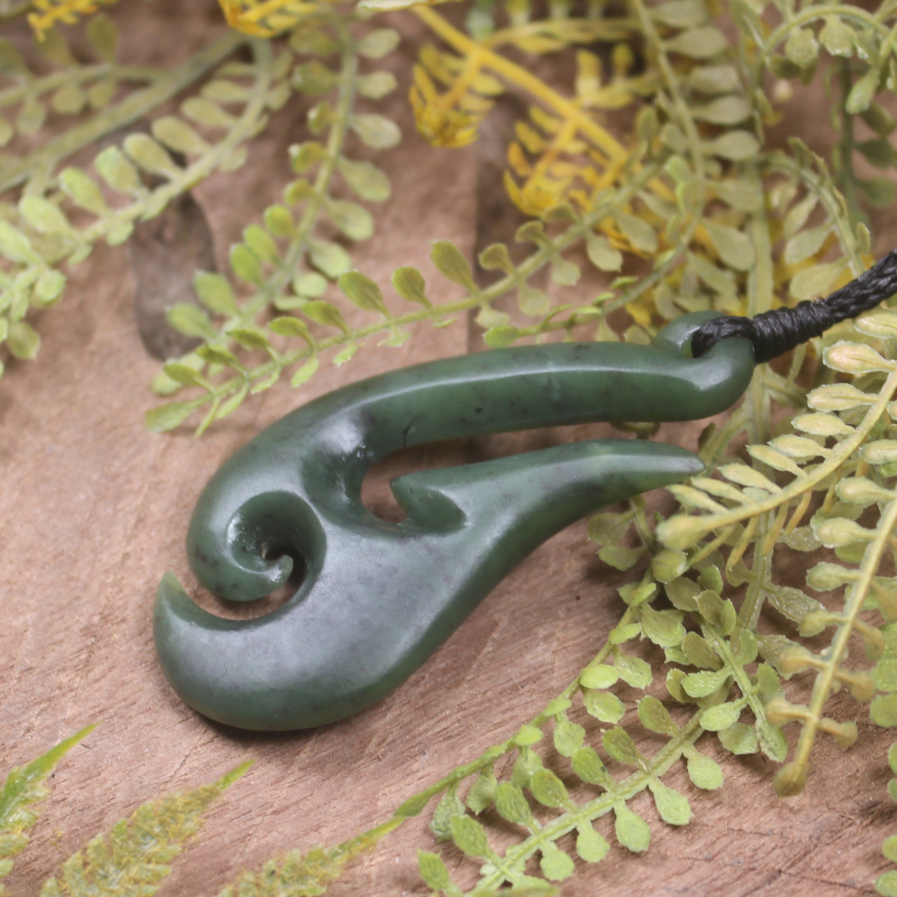 Hei Matau or Fish Hook carved from Hapopo Pounamu - NZ Greenstone