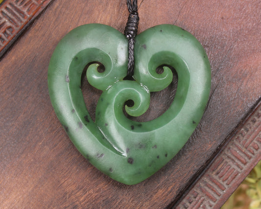 Koru Heart pendant carved from Hapopo Pounamu - NZ Greenstone