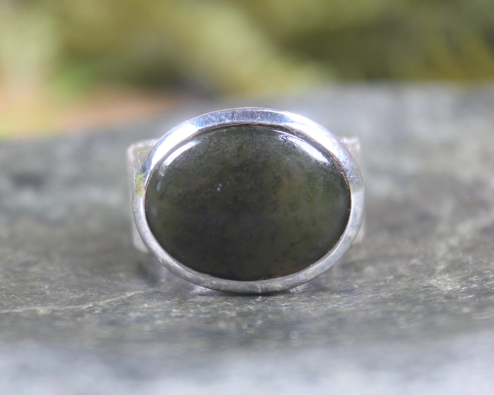 Sterling Silver Rimu Pounamu Ring - NZ Greenstone