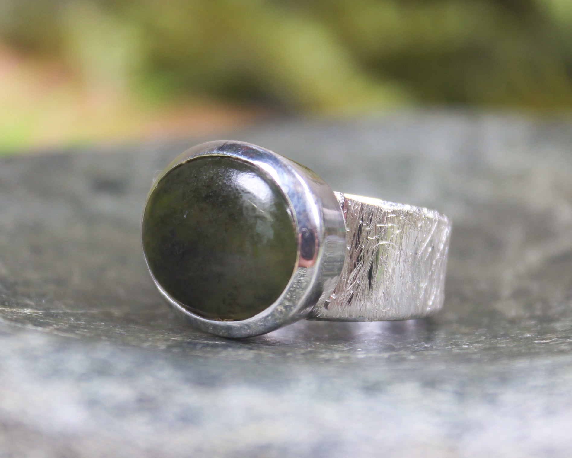 Sterling Silver Rimu Pounamu Ring - NZ Greenstone