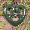 Heart with Koru carved from Hapopo Pounamu - NZ Greenstone