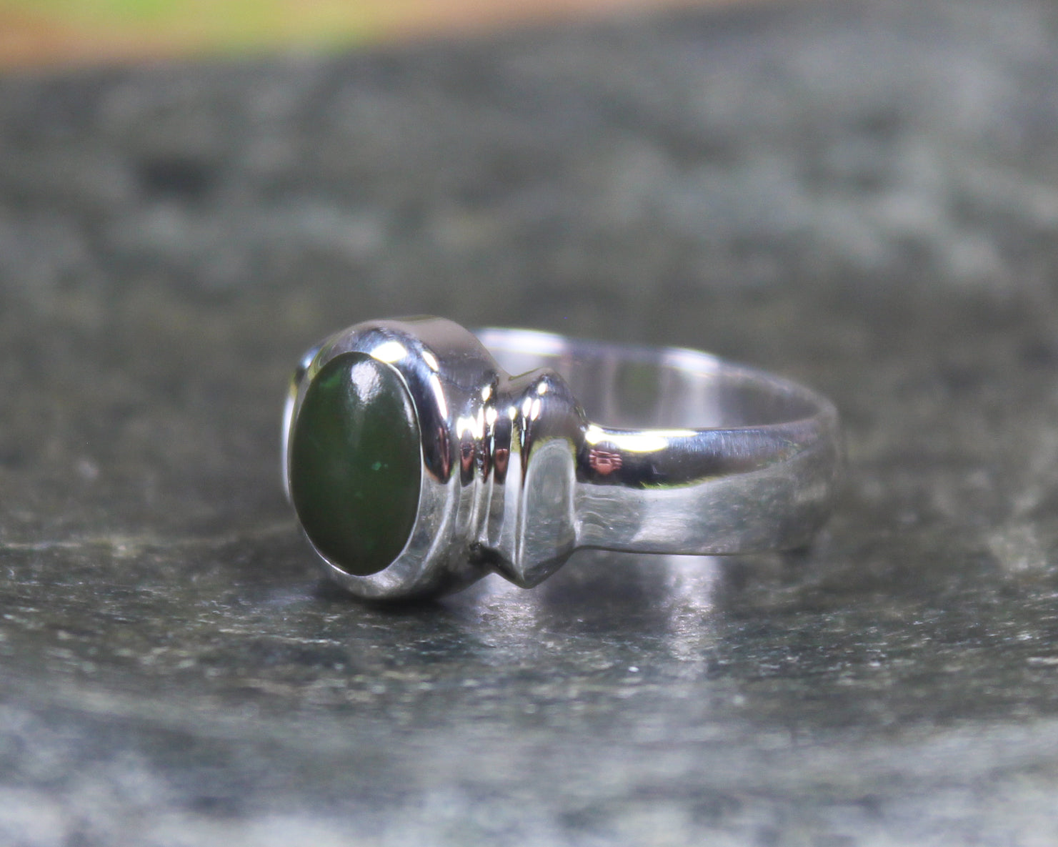 Sterling Silver Kawakawa Pounamu Ring - NZ Greenstone