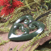Heart with Koru carved from Hapopo Pounamu - NZ Greenstone
