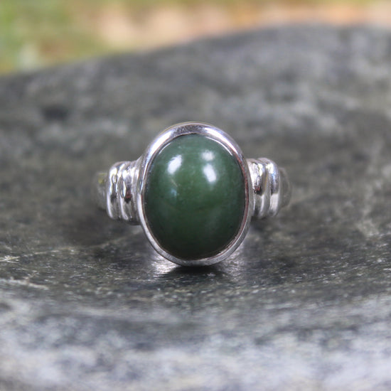 Sterling Silver Kawakawa Pounamu Ring - NZ Greenstone