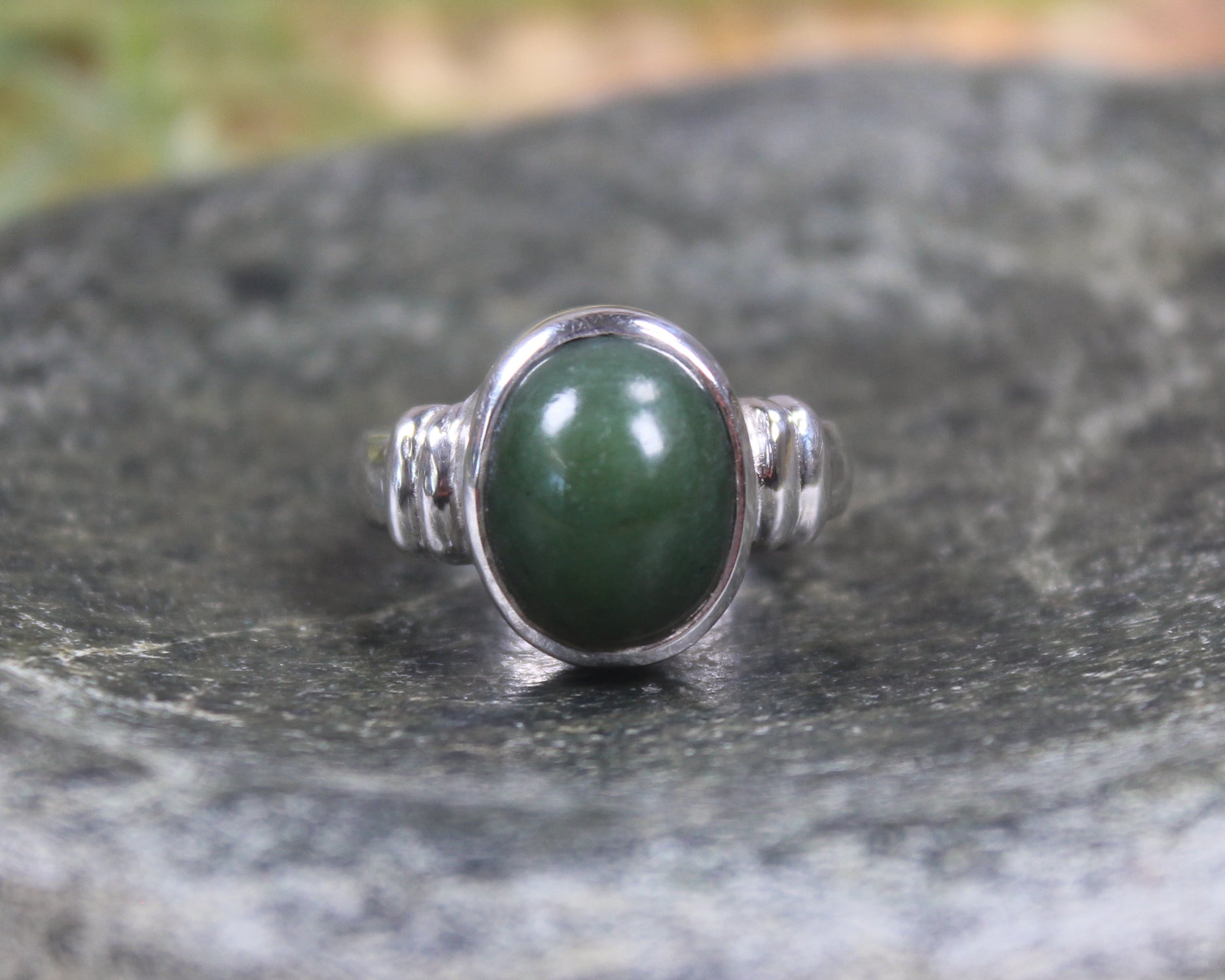 Sterling Silver Kawakawa Pounamu Ring - NZ Greenstone