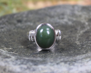 Sterling Silver Kawakawa Pounamu Ring - NZ Greenstone