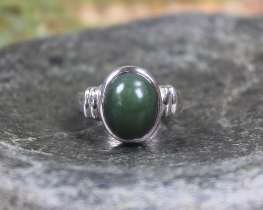 Sterling Silver Kawakawa Pounamu Ring - NZ Greenstone