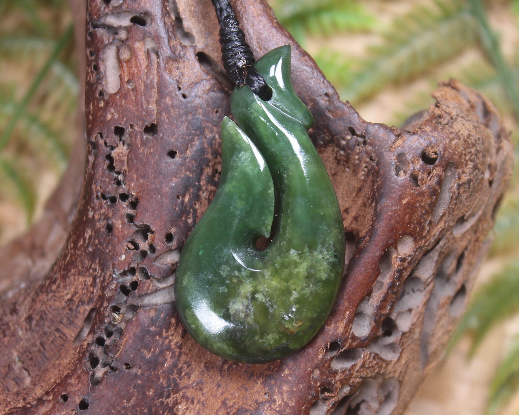 Hei Matau or Fish Hook carved from Hapopo Pounamu - NZ Greenstone