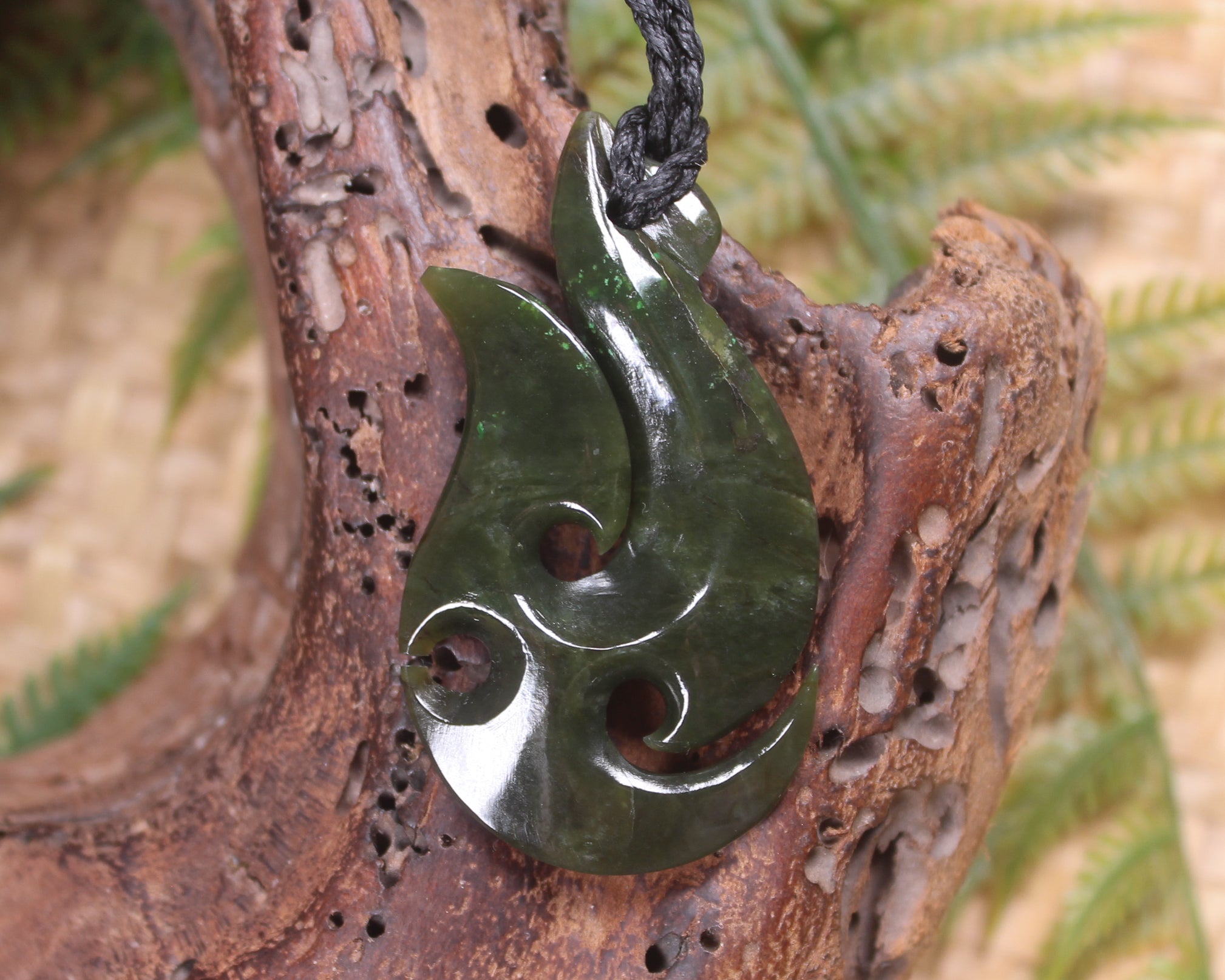 Hei Matau carved from Rimu Pounamu - NZ Greenstone