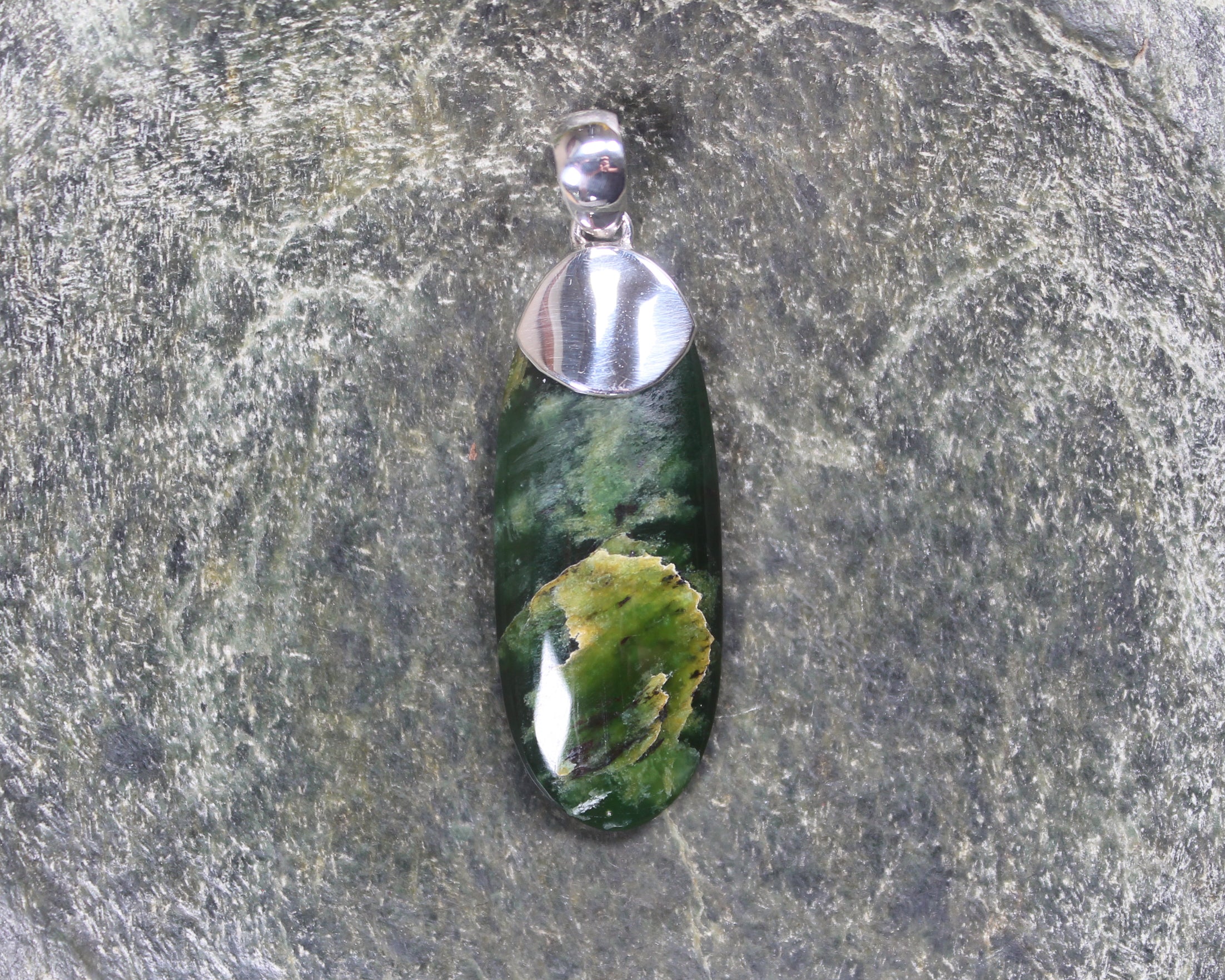 Sterling Silver Greenstone Pendant carved from Flower Jade Pounamu - NZ Greenstone