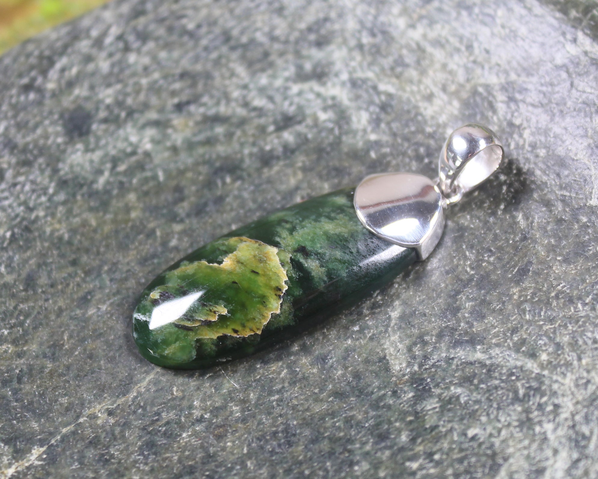 Sterling Silver Greenstone Pendant carved from Flower Jade Pounamu - NZ Greenstone